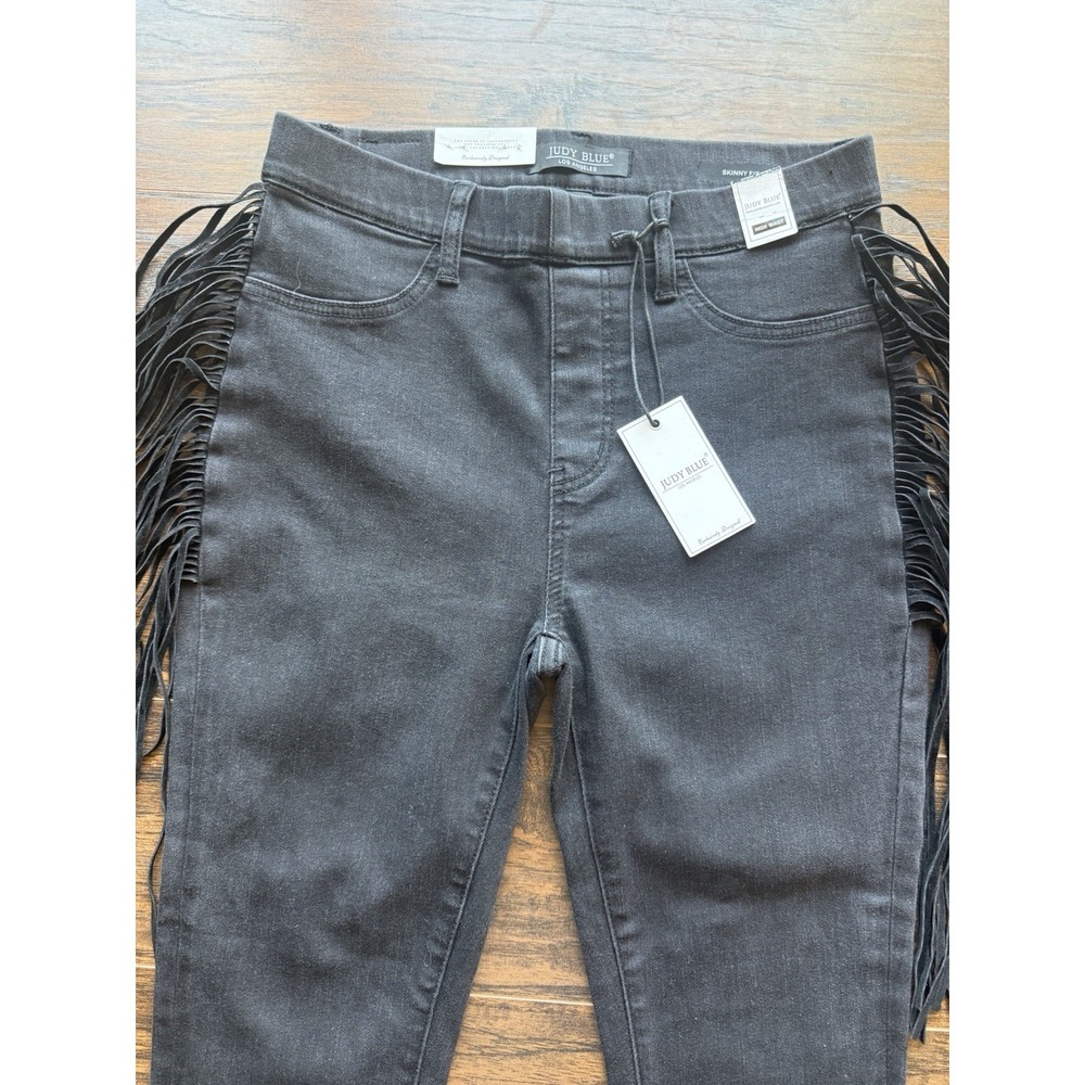 Judy Blue Black Fringe Hips Skinny Jeans High Waist Western Boho Stretch 7/28 - Picture 2 of 8